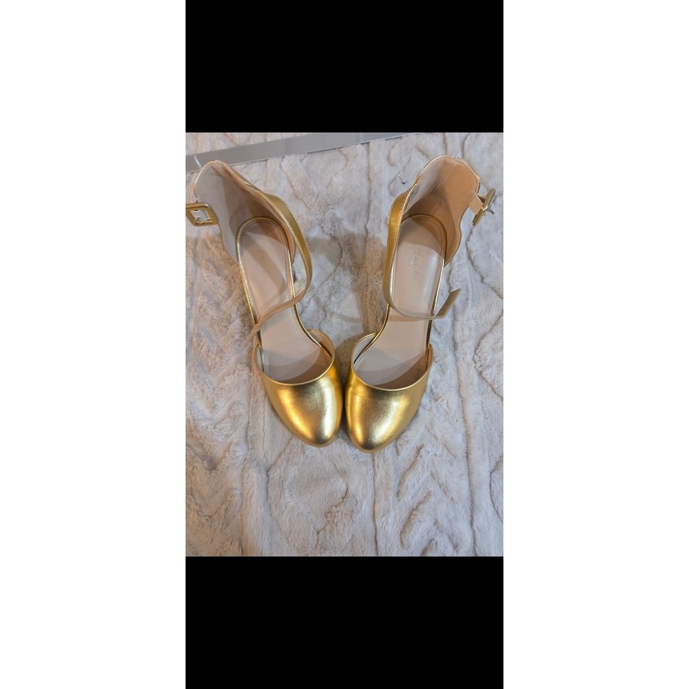 Ankis Gold Metallic Block Heels Ankle Strap Round Toe Pumps Size 10 Womans
